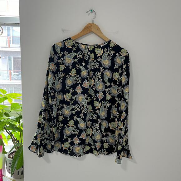 Loft Blue Floral Paisley Print Long Sleeve Blouse Size Medium - Picture 6 of 6